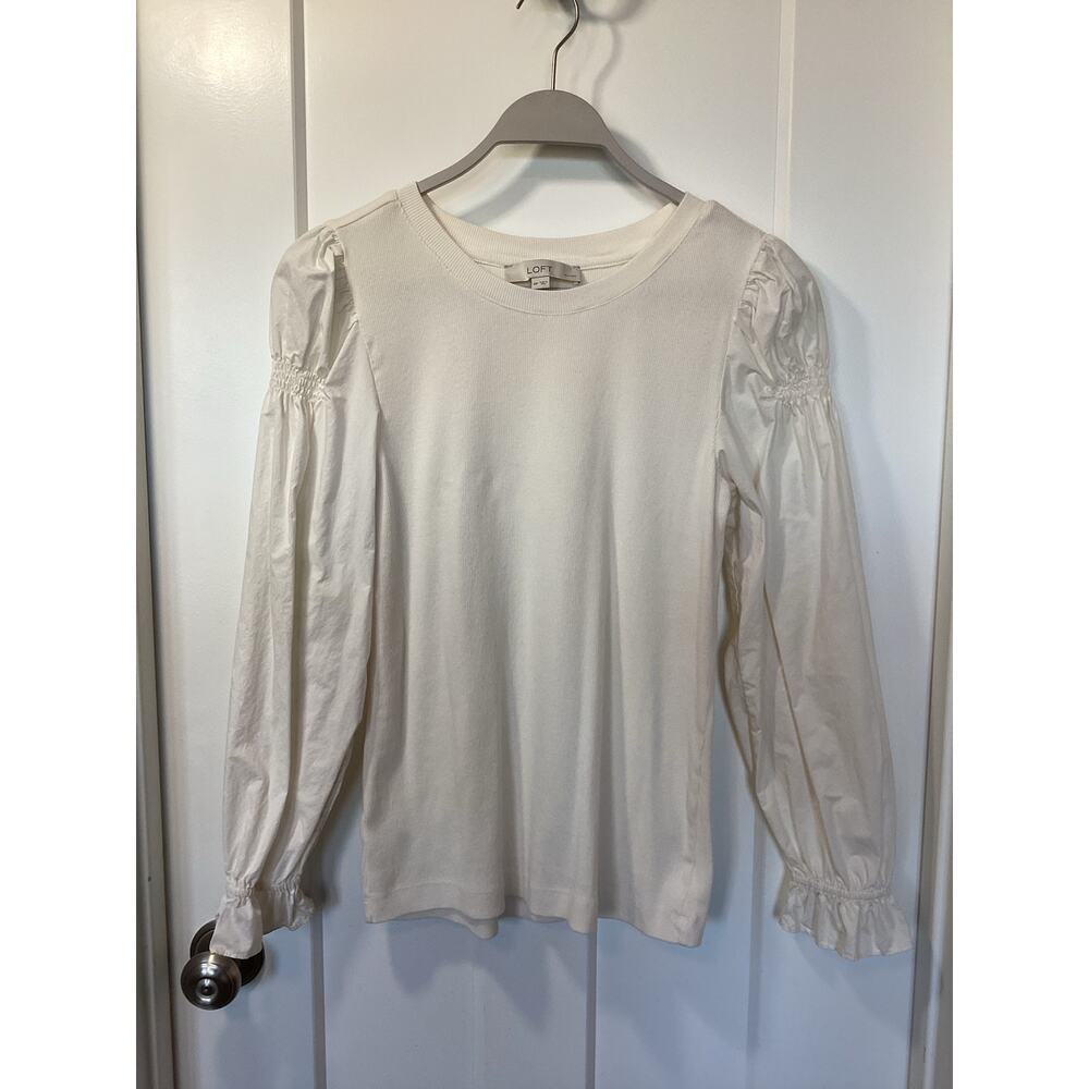 Ann Taylor Loft Cozy Thermal Long Sleeve Blouse Top Minimalist Ivory Size MP